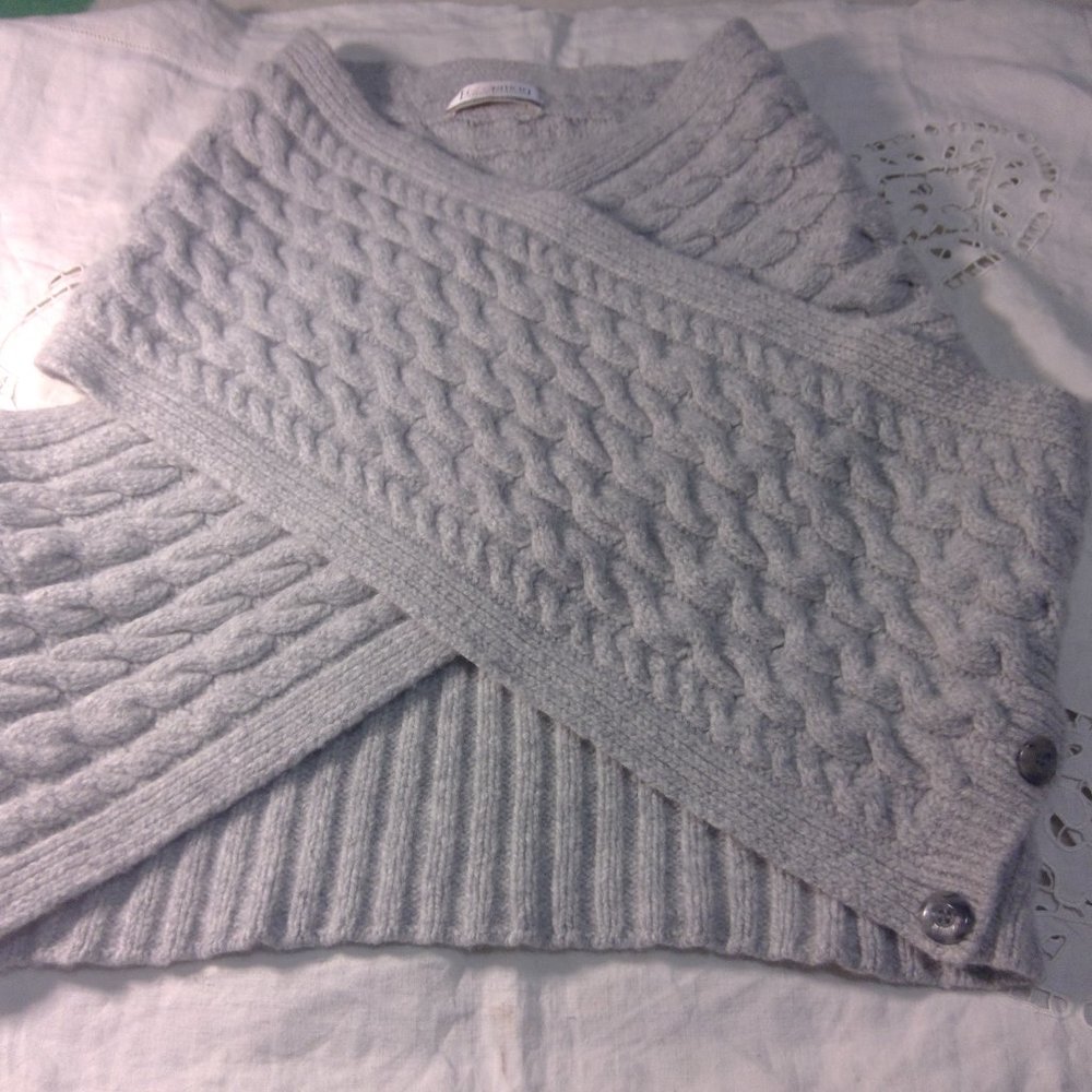 Irish Fisherman Aran Cable Wrap in Gray Wool & Cashmere Size Large